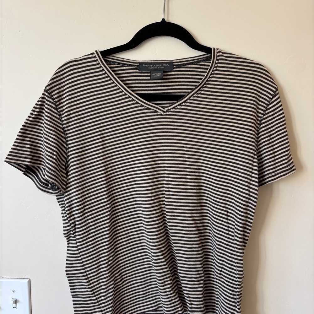 Banana Republic Striped V-Neck Tee - Brown & Cream